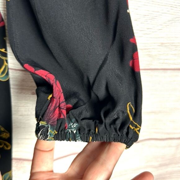 Karen Millen Faux Wrap Jumpsuit Black Tropical Floral Print Long Sleeves US 2 - Picture 9 of 14